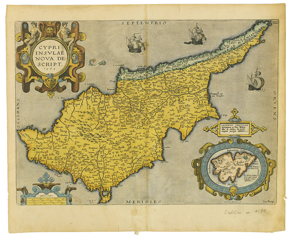(CYPRUS.) Ortelius, Abraham. Cypri Insulae Nova Descript. 1573.